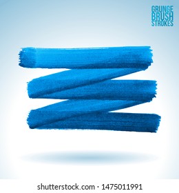 Blue brush stroke and texture. Grunge vector abstract hand - painted element. Underline and border design.