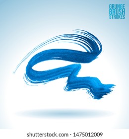Blue brush stroke and texture. Grunge vector abstract hand - painted element. Underline and border design.