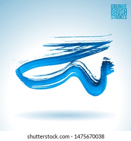 Blue brush stroke and texture. Grunge vector abstract hand - painted element. Underline and border design.