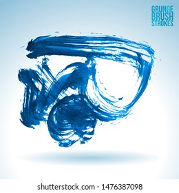 Blue brush stroke and texture. Grunge vector abstract hand - painted element. Underline and border design.
