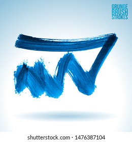 Blue brush stroke and texture. Grunge vector abstract hand - painted element. Underline and border design.