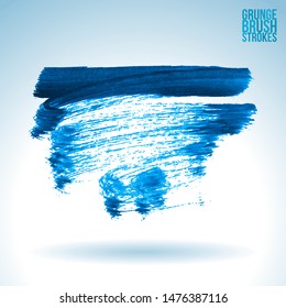 Blue brush stroke and texture. Grunge vector abstract hand - painted element. Underline and border design.