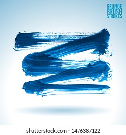 Blue brush stroke and texture. Grunge vector abstract hand - painted element. Underline and border design.