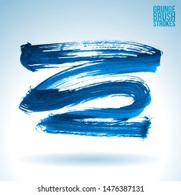 Blue brush stroke and texture. Grunge vector abstract hand - painted element. Underline and border design.