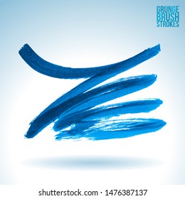 Blue brush stroke and texture. Grunge vector abstract hand - painted element. Underline and border design.