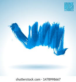 Blue brush stroke and texture. Grunge vector abstract hand - painted element. Underline and border design.