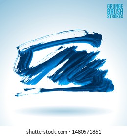 Blue brush stroke and texture. Grunge vector abstract hand - painted element. Underline and border design.