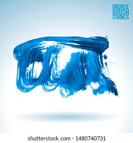 Blue brush stroke and texture. Grunge vector abstract hand - painted element. Underline and border design.