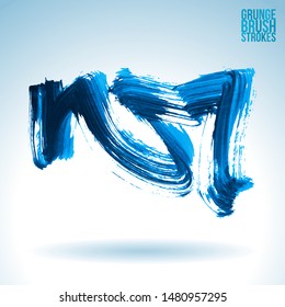 Blue brush stroke and texture. Grunge vector abstract hand - painted element. Underline and border design.