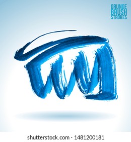 Blue brush stroke and texture. Grunge vector abstract hand - painted element. Underline and border design.