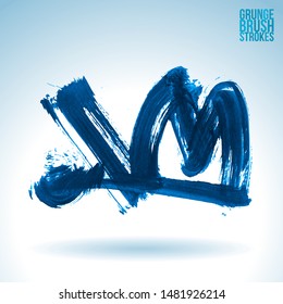 Blue brush stroke and texture. Grunge vector abstract hand - painted element. Underline and border design.
