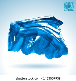 Blue brush stroke and texture. Grunge vector abstract hand - painted element. Underline and border design.