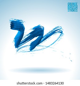 Blue brush stroke and texture. Grunge vector abstract hand - painted element. Underline and border design.