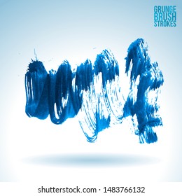 Blue brush stroke and texture. Grunge vector abstract hand - painted element. Underline and border design.