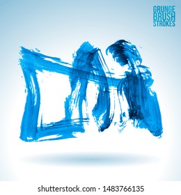 Blue brush stroke and texture. Grunge vector abstract hand - painted element. Underline and border design.