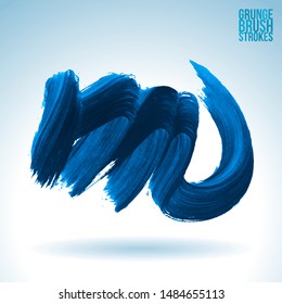 Blue brush stroke and texture. Grunge vector abstract hand - painted element. Underline and border design.