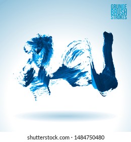 Blue brush stroke and texture. Grunge vector abstract hand - painted element. Underline and border design.
