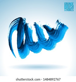 Blue brush stroke and texture. Grunge vector abstract hand - painted element. Underline and border design.