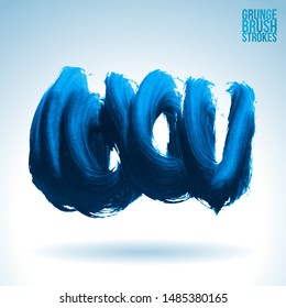 Blue brush stroke and texture. Grunge vector abstract hand - painted element. Underline and border design.