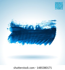 Blue brush stroke and texture. Grunge vector abstract hand - painted element. Underline and border design.