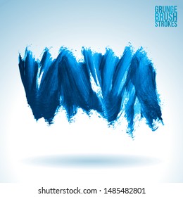 Blue brush stroke and texture. Grunge vector abstract hand - painted element. Underline and border design.