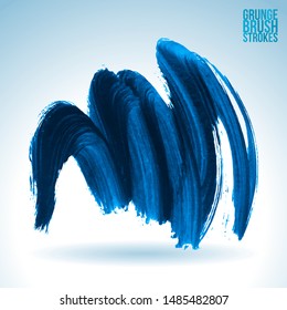 Blue brush stroke and texture. Grunge vector abstract hand - painted element. Underline and border design.