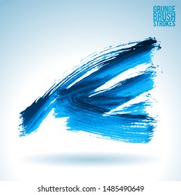 Blue brush stroke and texture. Grunge vector abstract hand - painted element. Underline and border design.