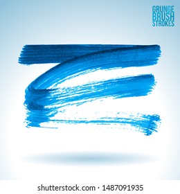Blue brush stroke and texture. Grunge vector abstract hand - painted element. Underline and border design.