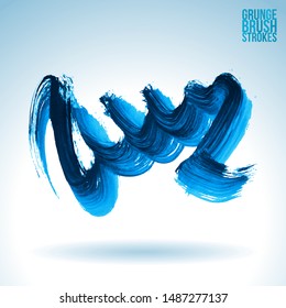 Blue brush stroke and texture. Grunge vector abstract hand - painted element. Underline and border design.