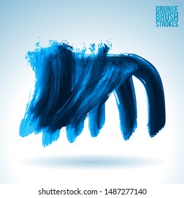 Blue brush stroke and texture. Grunge vector abstract hand - painted element. Underline and border design.