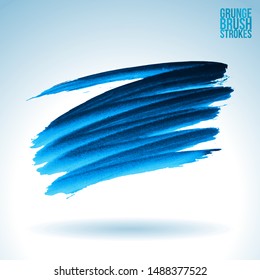 Blue brush stroke and texture. Grunge vector abstract hand - painted element. Underline and border design.