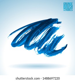Blue brush stroke and texture. Grunge vector abstract hand - painted element. Underline and border design.