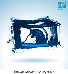 Blue brush stroke and texture. Grunge vector abstract hand - painted element. Underline and border design.