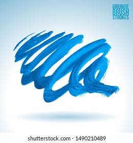 Blue brush stroke and texture. Grunge vector abstract hand - painted element. Underline and border design.