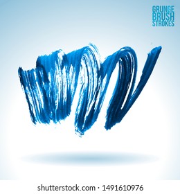 Blue brush stroke and texture. Grunge vector abstract hand - painted element. Underline and border design.
