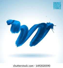 Blue brush stroke and texture. Grunge vector abstract hand - painted element. Underline and border design.