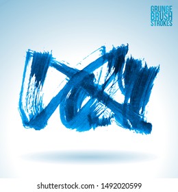 Blue brush stroke and texture. Grunge vector abstract hand - painted element. Underline and border design.