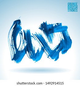 Blue brush stroke and texture. Grunge vector abstract hand - painted element. Underline and border design.