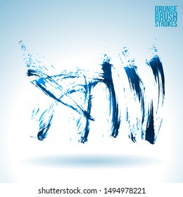 Blue brush stroke and texture. Grunge vector abstract hand - painted element. Underline and border design.