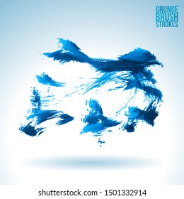 Blue brush stroke and texture. Grunge vector abstract hand - painted element. Underline and border design.