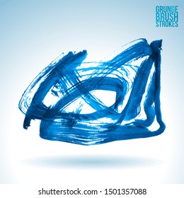 Blue brush stroke and texture. Grunge vector abstract hand - painted element. Underline and border design.