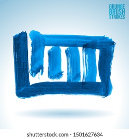 Blue brush stroke and texture. Grunge vector abstract hand - painted element. Underline and border design.