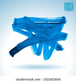 Blue brush stroke and texture. Grunge vector abstract hand - painted element. Underline and border design.
