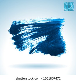 Blue brush stroke and texture. Grunge vector abstract hand - painted element. Underline and border design.