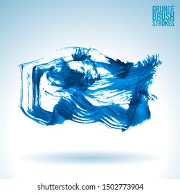 Blue brush stroke and texture. Grunge vector abstract hand - painted element. Underline and border design.