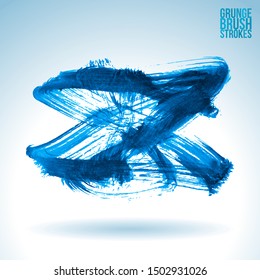 Blue brush stroke and texture. Grunge vector abstract hand - painted element. Underline and border design.