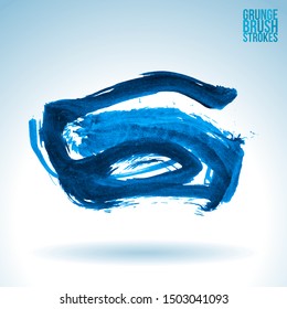 Blue brush stroke and texture. Grunge vector abstract hand - painted element. Underline and border design.