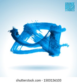 Blue brush stroke and texture. Grunge vector abstract hand - painted element. Underline and border design.