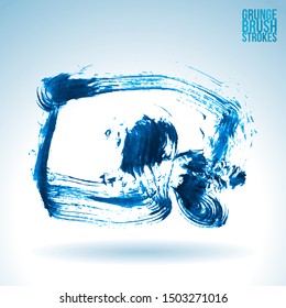 Blue brush stroke and texture. Grunge vector abstract hand - painted element. Underline and border design.
