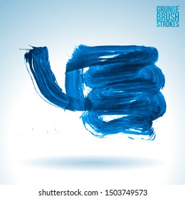 Blue brush stroke and texture. Grunge vector abstract hand - painted element. Underline and border design.